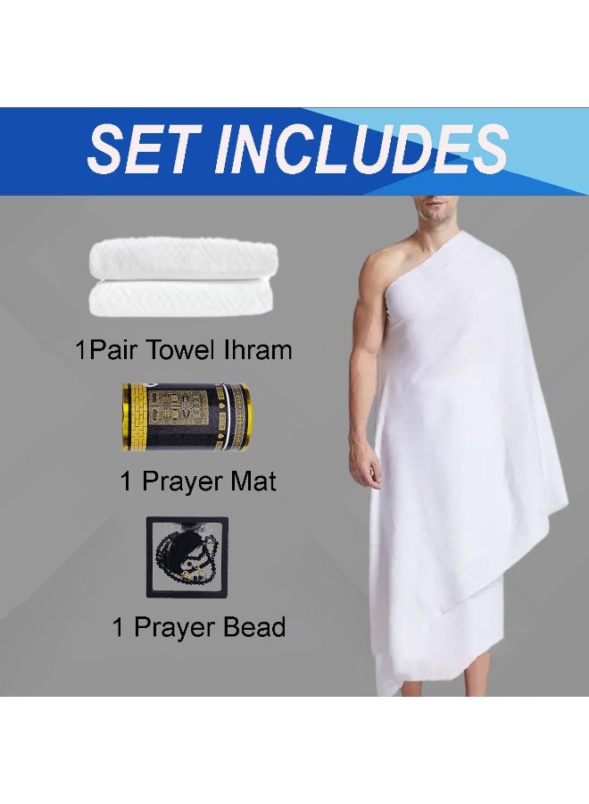 Home Smart Ihram 3pc Set for Adults| Hajj and Umrah Pilgrimage Light weight and Ultra-Soft Sheets,prayer mat and prayer bead Ideal Gift for Hajj pilgrimage - Image 2
